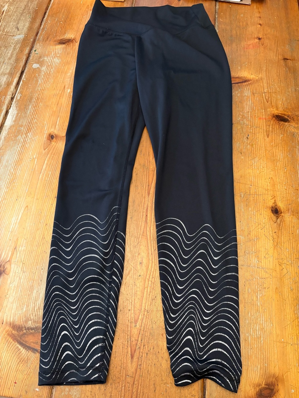 Buffbunny Women’s Black High Waist Leggings Large Reflective Wave Athletic Pants